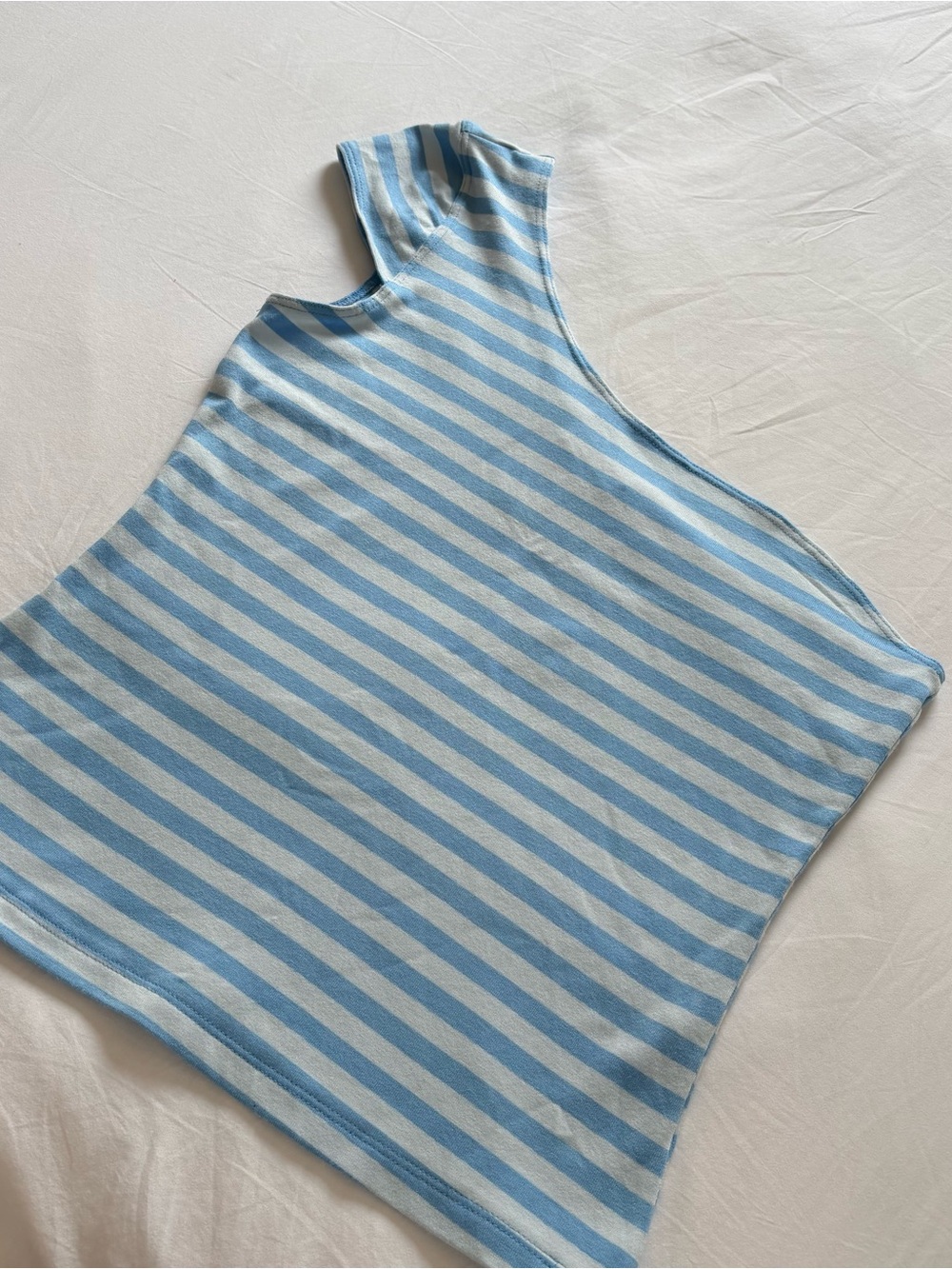 One-Shoulder Striped Women’s Top in Light Blue and White - Picture 2 of 4